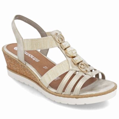 4. Women's wedge sandals with elastic bands, gold, Remonte R6264-91