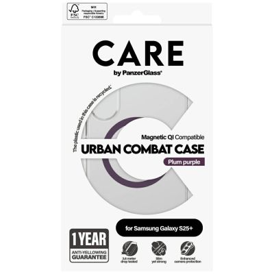 4. CARE by PanzerGlass Flagship Urban Combat Purple QI Case for Samsung Galaxy S25+ - Transparent