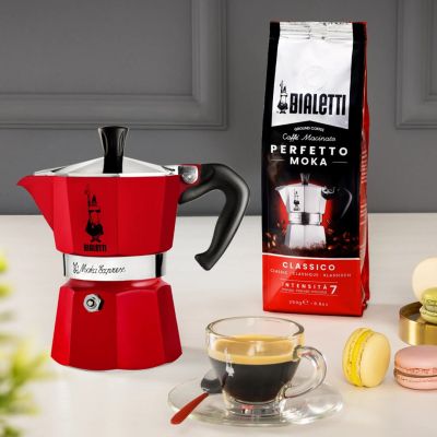 4. BIALETTI 3-cup coffee maker Moka Express 5466 red