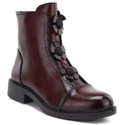 Women's ankle boots with decorative flowers, insulated, burgundy, Potocki SZ12852