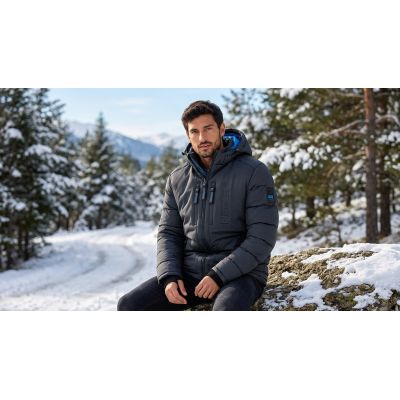 7. Men’s Jacket Geographical Norway BEACHWOOD DGREY-BLUE DB MEN 068 BS4 (WU6633H/GN-DARK GREY)
