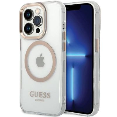 Guess Metal Outline Magsafe case for iPhone 15 / 14 / 13 - gold