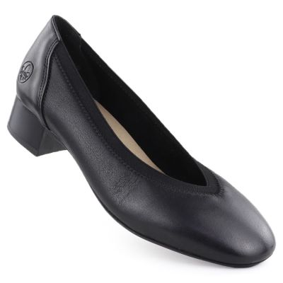 Women's leather pumps with low heels, black, Rieker 43452-00
