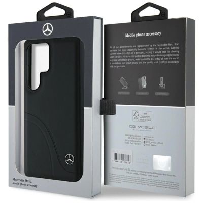 8. Mercedes Leather Curved Stitches Case for Samsung Galaxy S25 Ultra - Black