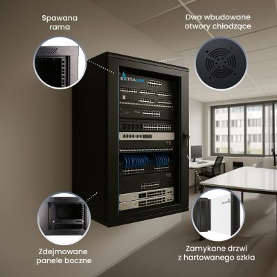 8. Extralink 12U 600x600 Black Wall-Mounted Rack Cabinet