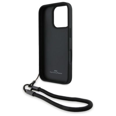 6. BMW Signature Leather Wordmark Cord Case for iPhone 16 Pro - Black