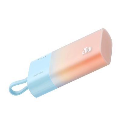 2. Baseus Popsicle 5200mAh 20W Powerbank with Built-in Lightning Cable (+ White Baseus Simple USB-C - USB-C 60W/20V/3A/30cm Cable) - Blue-Orange