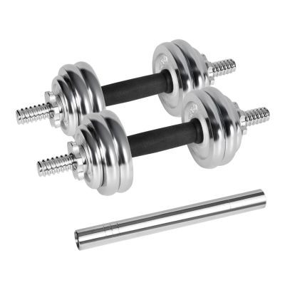 13. REBEL ACTIVE ADJUSTABLE CHROME DUMBBELLS IN CASE WITH BAR, 15 KG SET