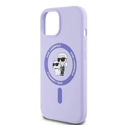 6. Karl Lagerfeld Silicone Karl&Choupette Heads Ring MagSafe iPhone 15 Case - Purple