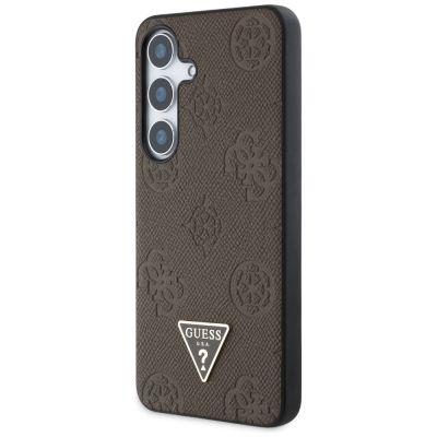 2. Guess Grained Hot Stamp Peony Pattern Triangle Logo MagSafe Case for Samsung Galaxy S25 - Brown