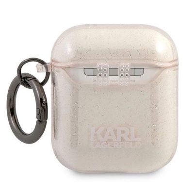 2. Karl Lagerfeld Glitter Karl's Head Case for AirPods 1/2 - Gold