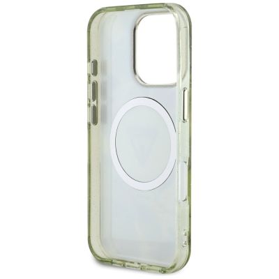 7. Guess Glitter Flowers Triangle Buttons MagSafe case for iPhone 16 Pro Max green