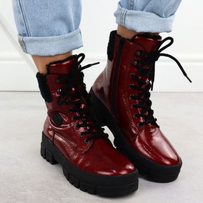 7. Women's red patent leather platform ankle boots Rieker Y0220-33