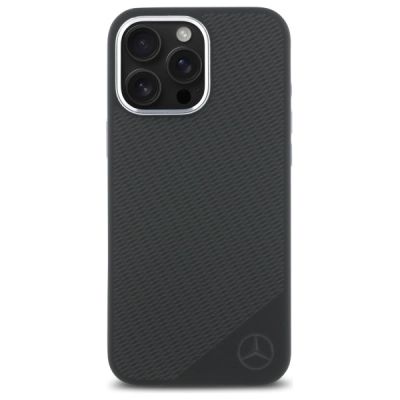 3. Mercedes MEHMP16L23SUGDK iPhone 16 Pro 6.3" black/black hardcase Silicone Tonal Logo Wood Pattern MagSafe