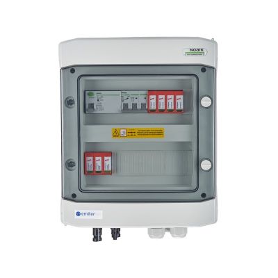 DCAC hermetic IP65 EMITER connection box with Dehn 1000V DC surge arrester type 2, 1 x PV string, 1 x MPPT // Dehn AC limiter type 2, 10A 3-F, RCD type A 40A/300mA