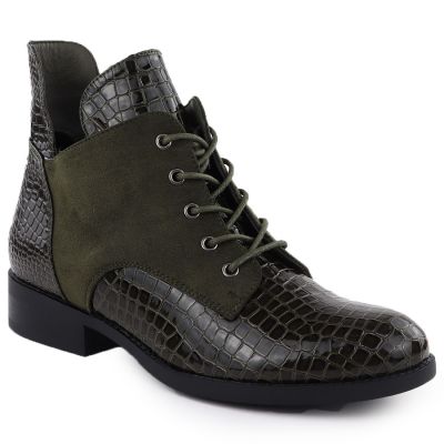 Women's patent leather ankle boots crocodile green Vinceza 26-16477