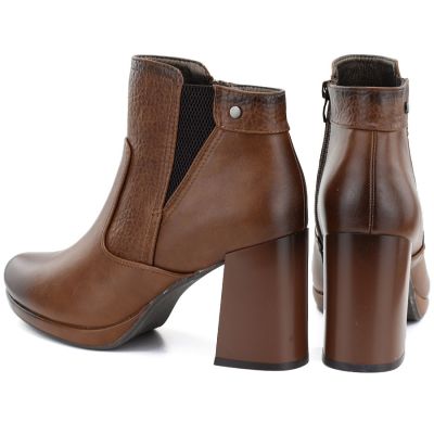 5. Women's ankle boots with a block heel and platform, insulated, brown, M.Daszyński AF125B-1