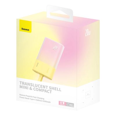 11. Baseus Popsicle 5200mAh 20W Powerbank with Built-in Lightning Cable (+ White Baseus Simple USB-C - USB-C 60W/20V/3A/30cm Cable) - Yellow-Pink