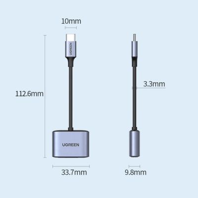 19. Ugreen audio adapter USB Type C (male) - USB Type C PD QC (female) + 3.5mm mini jack (female) gray (CM231)