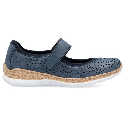 2. Rieker N4299-14 women's comfortable velcro shoes, openwork, blue