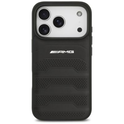 3. AMG Leather Debossed Lines Logo Case for iPhone 17 Pro - Black