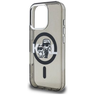 6. Karl Lagerfeld IML Glitter Karl & Choupette Sketch Logo MagSafe Case for iPhone 16 Pro - Black