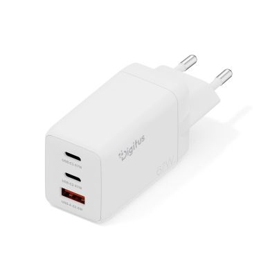 2. Digitus GaN II 67W Wall Charger | 2x USB-C, 1x USB-A | PD 3.0, QC 3.0 | White