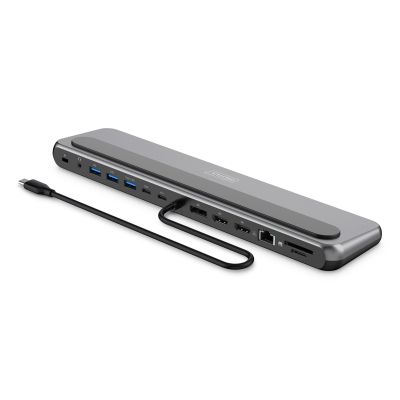 2. 12-port USB-C docking station, max. 8K/30Hz with HDR, HDMI, DP, max. 3 monitors (MST), USB-C 3.2 Gen2, Gigabit Ethernet, SD/Micro SD, Audio, PD 100W