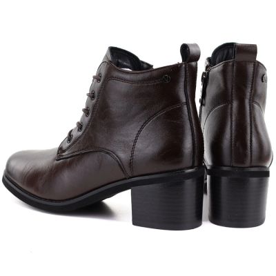 10. Women's leather ankle boots with laces, chocolate, Vinceza EN27-133107