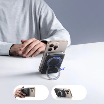 7. Joyroom JR-PBM12 Power Bank 10000mAh 22.5W MagSafe Compatible, 15W Wireless Charging, with Ring Base - Black