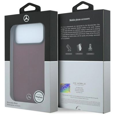 8. Mercedes Leather Semi Wrap Iconic Line MagSafe case for iPhone 18 Pro Max / 17 Pro Max - burgundy