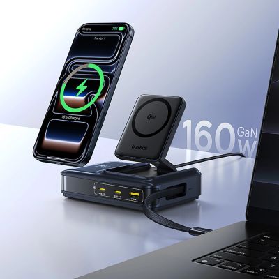 13. Baseus Nomos NH21 Qi2 160W 4-in-1 Wireless Charging Station with Retractable Cable - Black