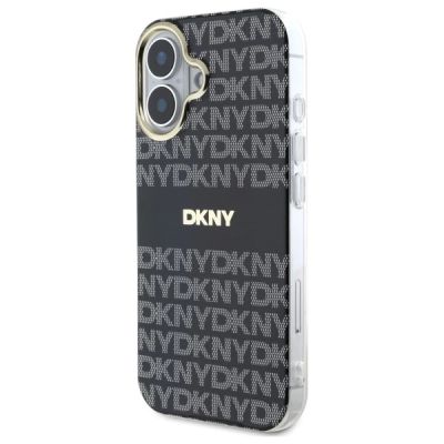 2. DKNY Repeat Texture Pattern With Stripe iPhone 16 Case - Black