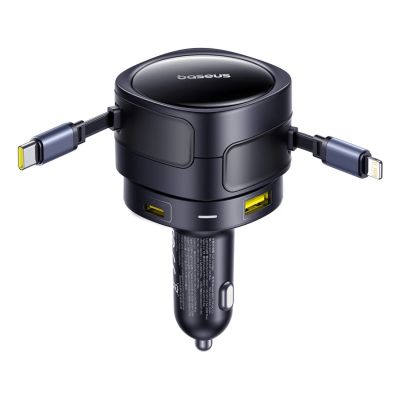 5. Baseus Enjoyment Max 90W Car Charger 2x USB-C + USB-C and Lightning Cable - Black