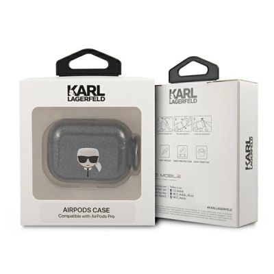 3. Karl Lagerfeld Glitter Karl's Head Case for AirPods Pro - Black