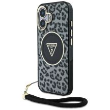 Guess HC IML Leopard Triangle Cord Strap MagSafe case for iPhone 16 - black
