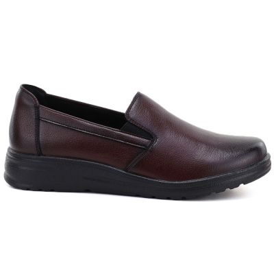 2. Women's leather wedge slip-on shoes, burgundy, Potocki JE19505