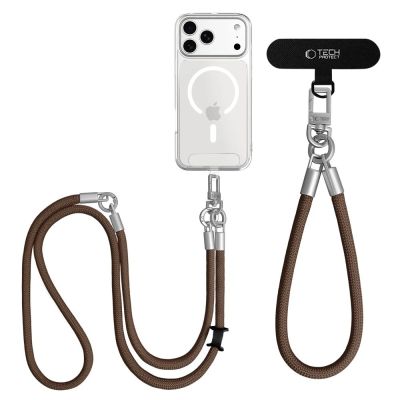 5. Tech-Protect C10S Crossbody phone lanyard (114 cm) + wrist strap (31 cm) - brown-titanium