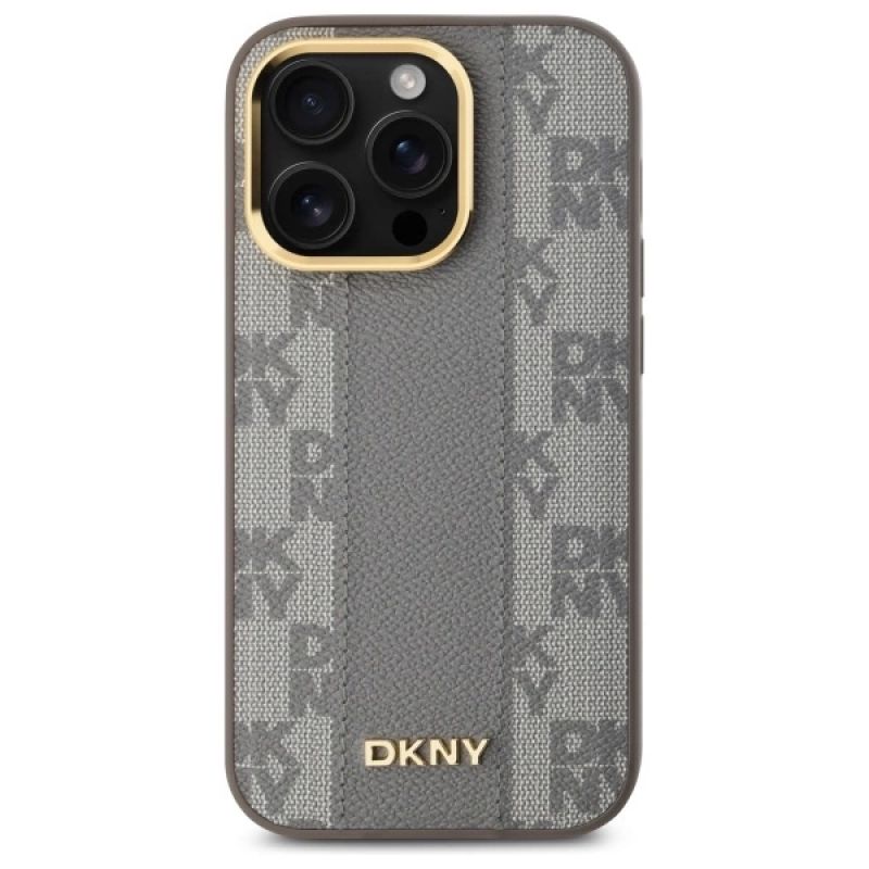 3. DKNY Leather Checkered Mono Pattern MagSafe iPhone 14 Pro Case - Beige
