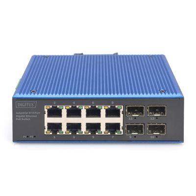 7. 8+4-Port Gigabit Ethernet PoE Industrial Switch with 8x GE RJ45 and 2 SFP+ Ports, PoE