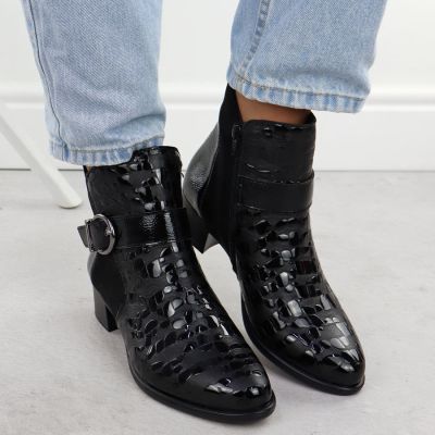 7. Women's patent leather ankle boots with heels, black Remonte Rieker R5188-02