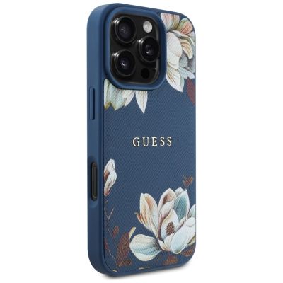 4. Guess Grained Printed Flower Pattern MagSafe case for iPhone 16 Pro blue