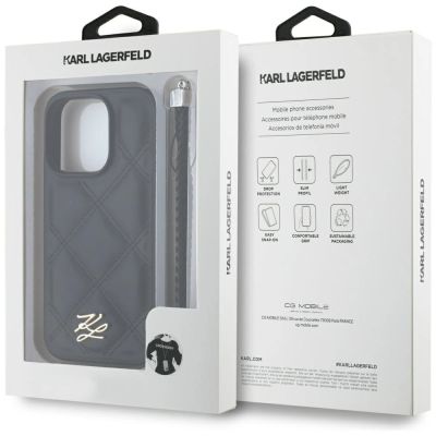 7. Karl Lagerfeld Quilted Initial Logo & Chain Strap iPhone 16 Pro Case - Black