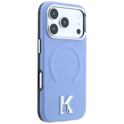 4. Karl Lagerfeld Grained Embossed Ring & Kameo Logo MagSafe Case for iPhone 18 Pro / 17 Pro - Light Blue