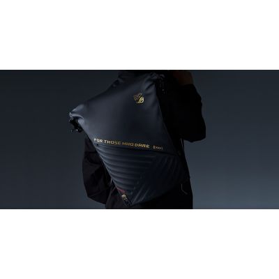 5. ASUS ROG SLASH Backpack Edition 20 Roll-Up Backpack Black Polyester, Waxed Leather (Pull Up)