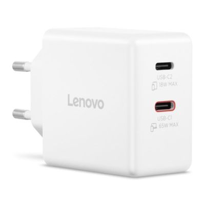 3. Lenovo G0A6065WEU GaN 2x USB-C 65W Wall Charger White