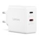 3. Lenovo G0A6065WEU GaN 2x USB-C 65W Wall Charger White