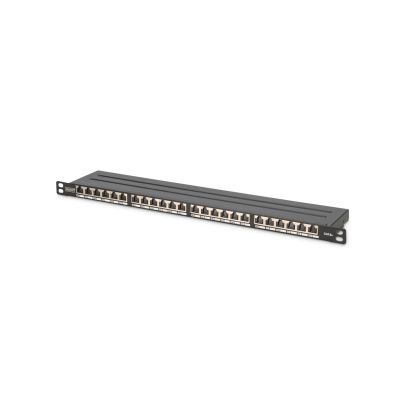 High density patch panel 19'' 24x RJ45, LSA level, cat.6A, shielded, 0.5U, black, cable guide