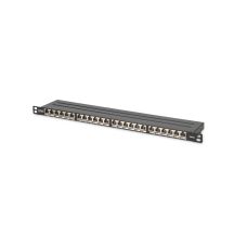 High density patch panel 19'' 24x RJ45, LSA level, cat.6A, shielded, 0.5U, black, cable guide