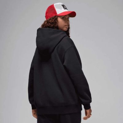 2. Women's Air Jordan Flight Fleece Satin-Lined Pullover Hoodie Black - FV7050-010